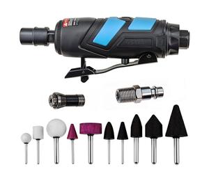 Stix Automotive Equipment Mini smerigliatrice ad aria compressa, 1/4", con accessori, valigetta 25000 giri/min - Macinatore dritta - Set di 10 punte per affilatura - lucidatura - incisione - sbavatura