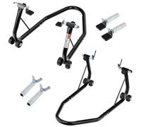 STIX Set di cavalletti per moto anteriore e posteriore, 450 kg, con | Set di 2 pezzi per ruota anteriore e posteriore, portata 450 kg, supporti regolabili 170-340 mm, per manutenzione e