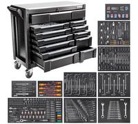 Stix UltimatePro D12/TS2 - Carrello portautensili con 451 pezzi, Cr-V, 12 cassetti, piano di lavoro in acciaio inox, pannelli laterali perforati