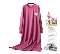 STJDM Camicia da Notte,Camicie da Notte Donna Autunno Manica Lunga 4XL Camicie da Notte Ricamo a Righe Stile Coreano Kawaii Elegante Trendy Oversize Chic XXXL Rosso