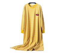 STJDM Camicia da Notte,Camicie da Notte Donna Autunno Manica Lunga 4XL Camicie da Notte Ricamo a Righe Stile Coreano Kawaii Elegante Trendy Oversize Chic XXXL Giallo
