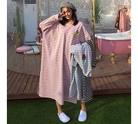 STJDM Camicia da Notte Donna Autunno Manica Lunga 4XL Oversize Chic Rosa Ricamo a Righe Stile Coreano Kawaii Elegante Trendy