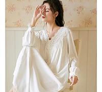 STJDM Camicia da Notte in Cotone Vintage Vittoriano da Donna, Indumenti da Notte in Pizzo Retrò Bianco, Abito Lungo M