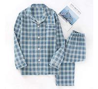 STJDM Camicia da Notte,Moda Pigiama Scozzese Set Uomo Pijama Garza Cotone Casual Maschile Manica Lunga Accogliente Pigiama Estivo Sexy M Skyblue