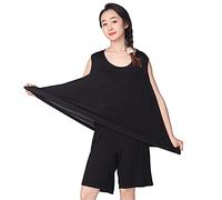 STJDM Camicia da Notte,Pigiama da Donna Set di Grandi Dimensioni in Cotone Elasticizzato Comodo Abito da casa Pigiama Estivo XXXL Nero