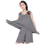 STJDM Camicia da Notte,Pigiama da Donna Set di Grandi Dimensioni in Cotone Elasticizzato Comodo Abito da casa Pigiama Estivo 7XL Grigio Scuro