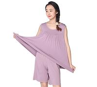STJDM Camicia da Notte,Pigiama da Donna Set di Grandi Dimensioni in Cotone Elasticizzato Comodo Abito da casa Pigiama Estivo XXXL Viola
