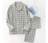 STJDM Camicia da Notte,Pigiama Scozzese Moda Imposta Uomo Pigiama Garza Cotone Casual Maschile Manica Lunga Accogliente Pigiama Estivo Sexy L Grigio