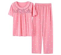 STJDM Camicia da Notte, Set Pigiama Estivo con Stampa Floreale da Donna Plus Size, Cotone, Manica Corta, O-Collo, Femminile XXXL TM918