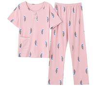 STJDM Camicia da Notte,Pigiami con Stampa Floreale Estiva Set da Donna Plus Size Pigiama da Notte in Cotone Pigiama Manica Corta O-Collo Pigiama Femminile XXXL TM9211