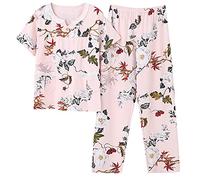 STJDM Camicia da Notte,Pigiami con Stampa Floreale Estiva Set da Donna Plus Size Pigiama da Notte in Cotone Pigiama Manica Corta O-Collo Pigiama Femminile XXL TM9213