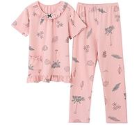 STJDM Camicia da Notte,Pigiami con Stampa Floreale Estiva Set Pigiama da Donna in Cotone Taglie Forti Pigiama Manica Corta O-Collo Pigiama Femminile M TM9209