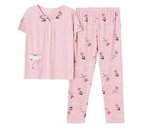 STJDM Camicia da Notte, Set Pigiama Estivo con Stampa Floreale, Taglie Forti, Manica Corta, O-Collo, in Cotone, da Donna, XXXL TM957