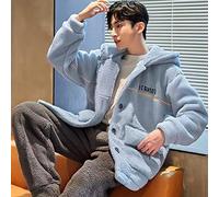 STJDM Camicia da Notte,Set Pigiama Invernale in Pile Caldo Corallo Addensato per Uomo Plus Size Indumenti da Notte Larghi a Maniche Lunghe XL Colore8