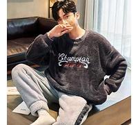 STJDM Camicia da Notte,Set Pigiama Invernale in Pile Caldo Corallo Addensato per Uomo Plus Size Indumenti da Notte Larghi a Maniche Lunghe L Colore5