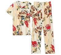 STJDM Camicia da Notte,Summer Floral Print Pajams Set Women Plus Size Cotton Nightwear Short Sleeve Pyjamas O-Neck Sleepwear Female Pijamas M TM9206