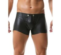 STJUNR Boxer Uomo in Pelle PU Aperto Sessuale, Mutande Trunks Shiny con Bottone Biancheria Intimo Sacchetto Slips Resistente Elasticizzati Trunks Brief Maschile Shorts