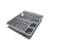 STL Scolapiatti in plastica con vassoio antigoccia, capacità 13 piatti, 5 opzioni di colore, per uso alimentare, senza BPA, organizer da cucina (grigio)