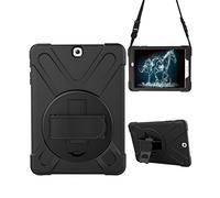 STLDM - Custodia per Galaxy Tab S2 9,7", resistente agli urti, a tre strati, ibrida resistente agli urti, per tablet Samsung Galaxy Tab S2 da 9,7", con cavalletto, tracolla, colore: Nero