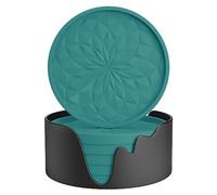 STLIAN Set di 6 sottobicchieri in silicone con supporto, sottobicchieri per bevande calde o fredde, spessi, antiscivolo, antiaderenti, vassoio profondo, blu tortora