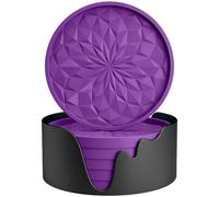 STLIAN Sottobicchieri in silicone con supporto, confezione da 6, sottobicchieri per bevande calde o fredde, addensati, antiscivolo, antiaderenti, vassoio profondo viola scuro