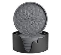 STLIAN Sottobicchieri in silicone con supporto, confezione da 6, sottobicchieri per bevande calde o fredde, addensati, antiscivolo, antiaderenti, vassoio profondo grigio scuro