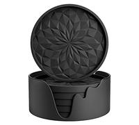 STLIAN Sottobicchieri in silicone con supporto, confezione da 6, sottobicchieri per bevande calde o fredde, addensati, antiscivolo, antiaderenti, vassoio profondo, nero