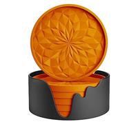STLIAN Sottobicchieri in silicone con supporto, confezione da 6, sottobicchieri per bevande calde o fredde, addensati, antiscivolo, antiaderenti, vassoio profondo arancione