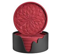 STLIAN Sottobicchieri in silicone con supporto, confezione da 6, sottobicchieri per bevande calde o fredde, addensati, antiscivolo, antiaderenti, vassoio profondo rosso vino