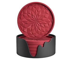 STLIAN Sottobicchieri in silicone con supporto, confezione da 6, sottobicchieri per bevande calde o fredde, addensati, antiscivolo, antiaderenti, vassoio profondo rosso vino