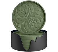 STLIAN Sottobicchieri in silicone con supporto, sottobicchieri per bevande calde o fredde, rinforzati, antiscivolo, con rivestimento antiaderente, vassoio profondo, verde oliva, 6 pezzi