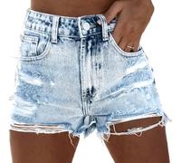 STLY Pantaloni da donna a vita alta leggermente elasticizzati con effetto consumato, stile classico vintage nostalgico, stile di strada, ragazza audace, ribelle, con design a orlo sfrangiato, senso di