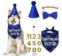 STMK Forniture per feste di compleanno per cani, cappello di compleanno per cani, bandana per compleanno, papillon, numeri di compleanno per cani di taglia grande e extra large (XL, blu)