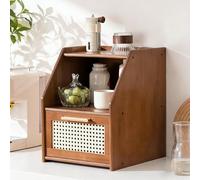 Sto BoxDer - Armadietto a doppio strato in bambù per tazze di pane e chicchi di caffè, stile rustico, 30 cm, colore: Marrone