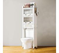 Sto rack bianco con porta regolabile, robusto ripiano da bagno con forti ventose salvaspazio, per WC, altezza 179 cm
