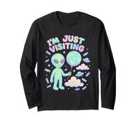 Sto solo visitando Pastel Alien Kawaii Space Design Maglia a Manica