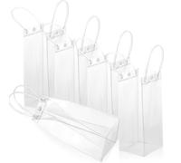 STOBAZA 15 Pezzi Sacchetti Regalo Trasparenti in PVC con Manici, Borse Tote Riutilizzabili per Bomboniere Feste Compleanni Matrimoni, 3.9x3.9x9.8 Pollici