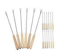 STOBAZA 18 Pollici Fondue Pot Forks With Wooden Handles Stainless Steel Cheese Fondue Sticks Heat Resistant For Family Gatherings Bbq Dipping And Outdoor Parties