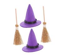 STOBAZA 2 Set Mini Cappelli da Strega e Scopini in Decorazioni Miniature delle e in Miniatura Accessori Creativi per Festa Halloween