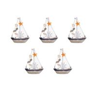 STOBAZA 5 Pezzi Barca a Vela Mediterranea in Legno per Studio e Camera | Dettagli Realistici, Stile Costiero e Charme , Ornamento da Tavolo per Casa, Camera e Studio