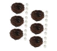 STOBAZA 6set Nido Artificiale Per Uccelli in Rattan Mano Con Uova Artificiali Realistiche Decorazione Da Giardino o Idea Regalo Per Amanti Della Natura