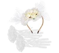 STOBAZA Accessori Sposa con Cappello Fascinator da Cerimonia e Guanti in Pizzo Elegante per Donna Completo Costume da Nozze per Party e Matrimonio Stile Francese Raffinato