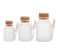 STOBAZA Barattoli Per Cosmetici e Porta Polvere Per Maschere 3 Pezzi Set in Plastica Coperchio in Sughero e Cucchiaio, Contenitori Satinati Da 100/200/300 Ml Per Sali Da Bagno e Uso Domestico