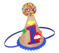 STOBAZA Cappello di Buon Compleanno per 1 Anno con Pompon e Fascia Elastica, Cappellino a Cono Resistente e Decorativo per Festa di Compleanno