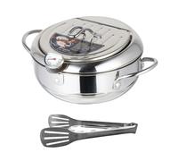 STOBAZA Pentola per Friggere Tempura in Acciaio 201# 20Cm con Termometro Regolabile Friggitrice in Stile Giapponese Compatibile Fornelli Gas e Induzione Padella Profonda Portatile con