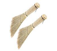 STOBAZA Scopa a Frusta Manico Corto in Paglia Intrecciata a Mano Piccola Scopa Portatile per Pulizia Casa Delicata su Superfici Legno per Polvere da Tavolo e Angoli Interni Set 2