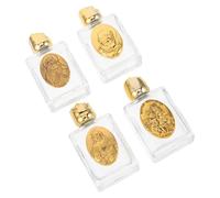 STOBAZA Set 4 Bottigliette Vuote per Acqua Santa da Viaggio 15 Ml in Lega e Vetro Goffrato, Contenitori Cristiani Anti-perdita per Battesimi, Matrimoni e Decorazioni Religiose