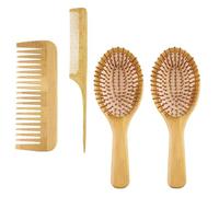 STOBAZA Set 4 Pezzi Pettini in Bambù per Massaggio Cuoio Capelluto, Spazzola per Chioma Naturale Resistente, Pettine Portatile per Cura Chioma e Stimolazione Circolazione Sanguigna,