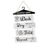 STOBAZA Targa in Legno per Lavanderia Cartello da Parete Decorazione Rustica per Bagno con Lettere Lavare Asciugare Piegare e Ripetere