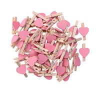 STOBOK 100 Pezzi Clip Portafoto in Legno a Forma di Cuore Rosa, Mollette Leggere e Pratiche per Decorazioni Casa e Feste
